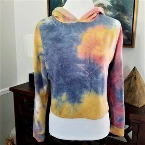 Sweatshirt, Cropped Hoodie, Blue, Yellow, Pink Tie Dye. InLUV Brand.